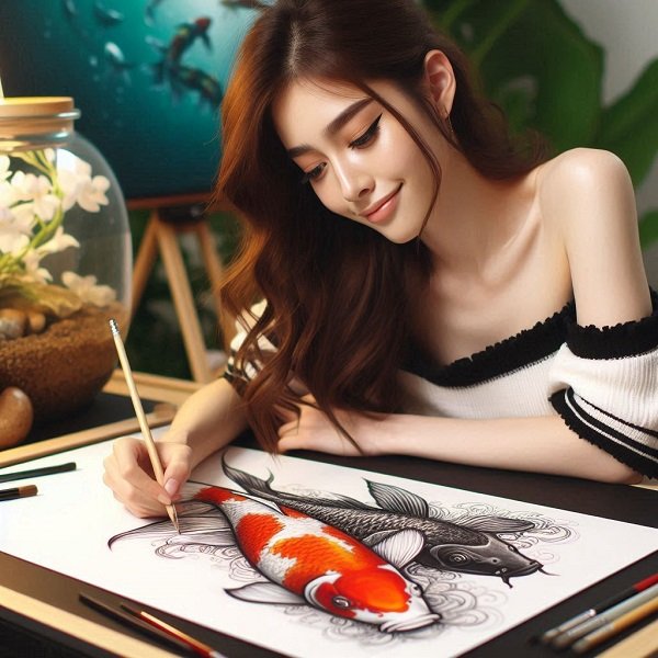 how to draw a koi fish a beautiful lady drawing a koi fish 