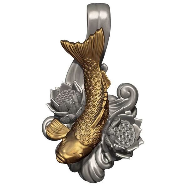 Silver Koi Dragon Gate Pendant - Image 2