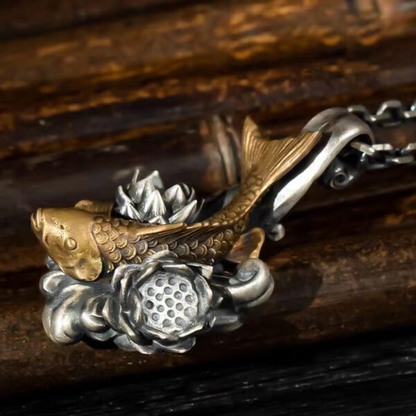 Silver Koi Dragon Gate Pendant - Image 5