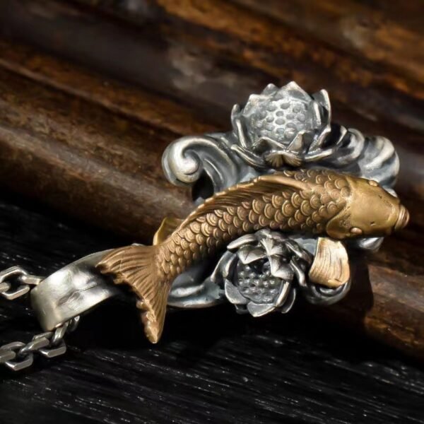Silver Koi Dragon Gate Pendant - Image 3
