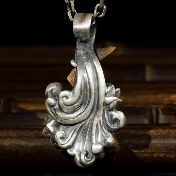 Silver Koi Dragon Gate Pendant - Image 4
