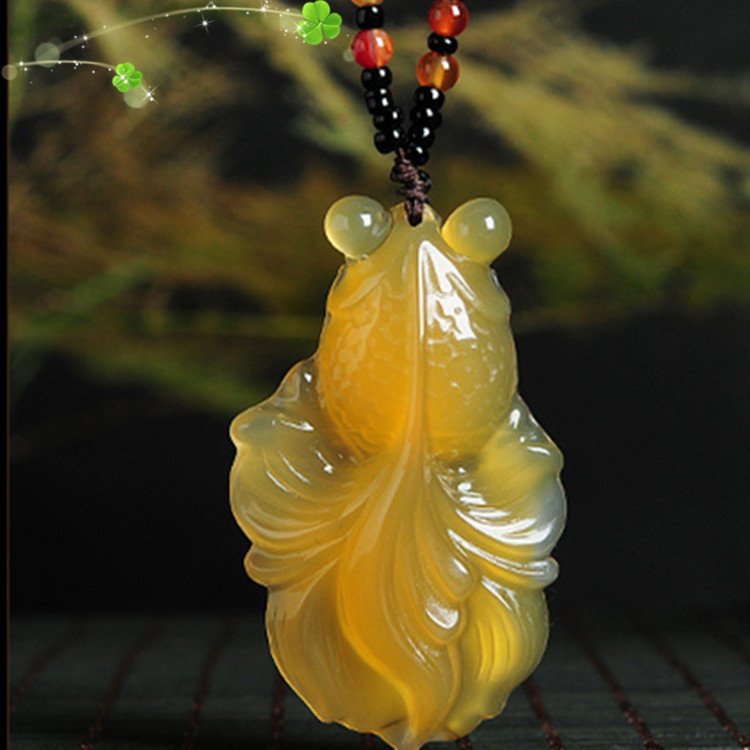 Lucky Goldfish Jade Pendant Necklace — Yellow Agate Chalcedony Good Luck Charm for Wealth & Abundance 1 Lucky Goldfish Jade Pendant Necklace — Yellow Agate Chalcedony Good Luck Charm for Wealth & Abundance