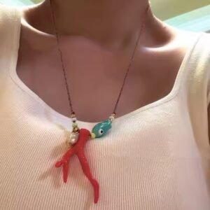 Fashion Acrylic Coral Ceramic Fish Pendant Necklace
