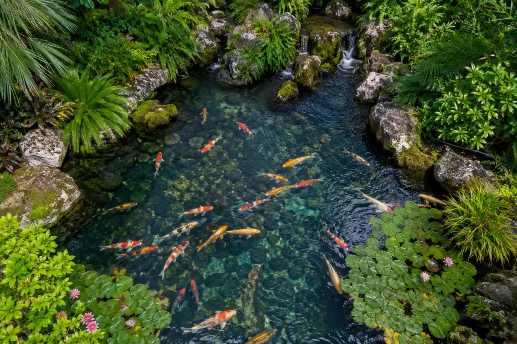 koi pond volume calculator aerial view