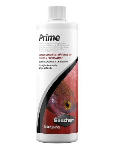 Seachem Prime 500ml freshwater and saltwater conditioner — removes chlorine, chloramine and detoxifies ammonia and nitrite