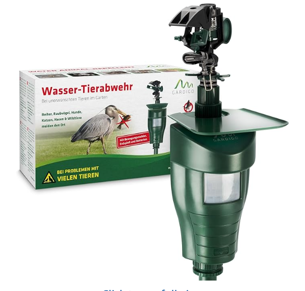 GARDIGO® Water Jet Animal Repellent — Heron Sprinkler GARDIGO water jet animal repellent motion activated heron deterrent sprinkler garden pond