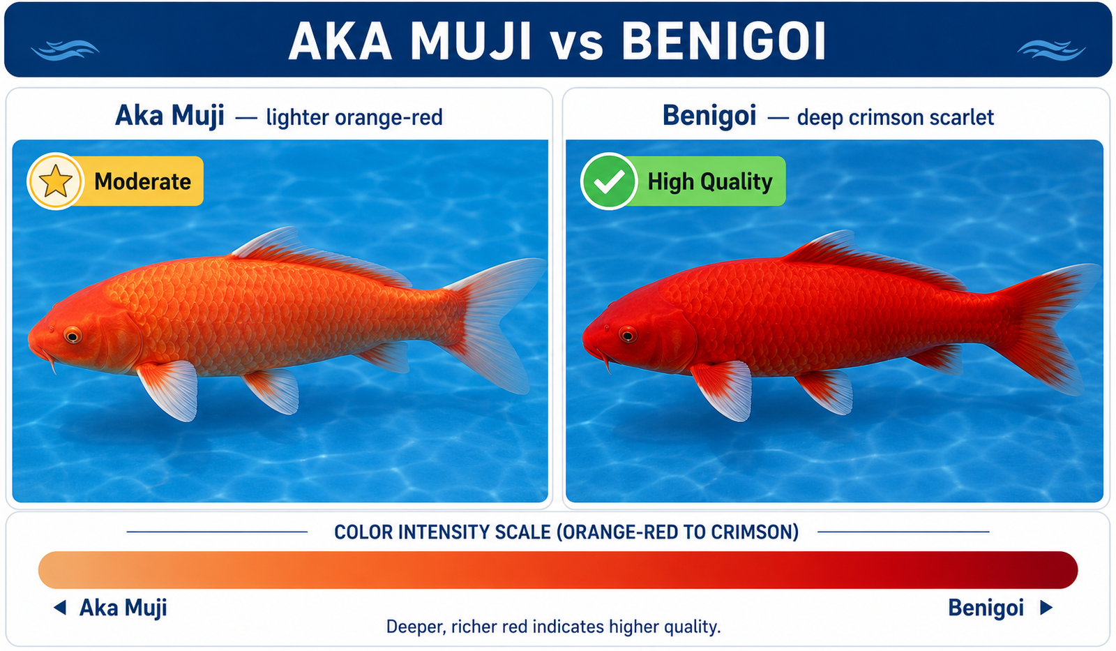 Benigoi vs Aka Muji color comparison — showing the difference between pale red Aka Muji and deep crimson Benigoi