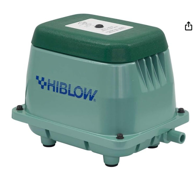 HIBLOW HP-80 pond aerator and linear air pump — quiet energy-efficient outdoor pond aeration for ponds up to half an acre