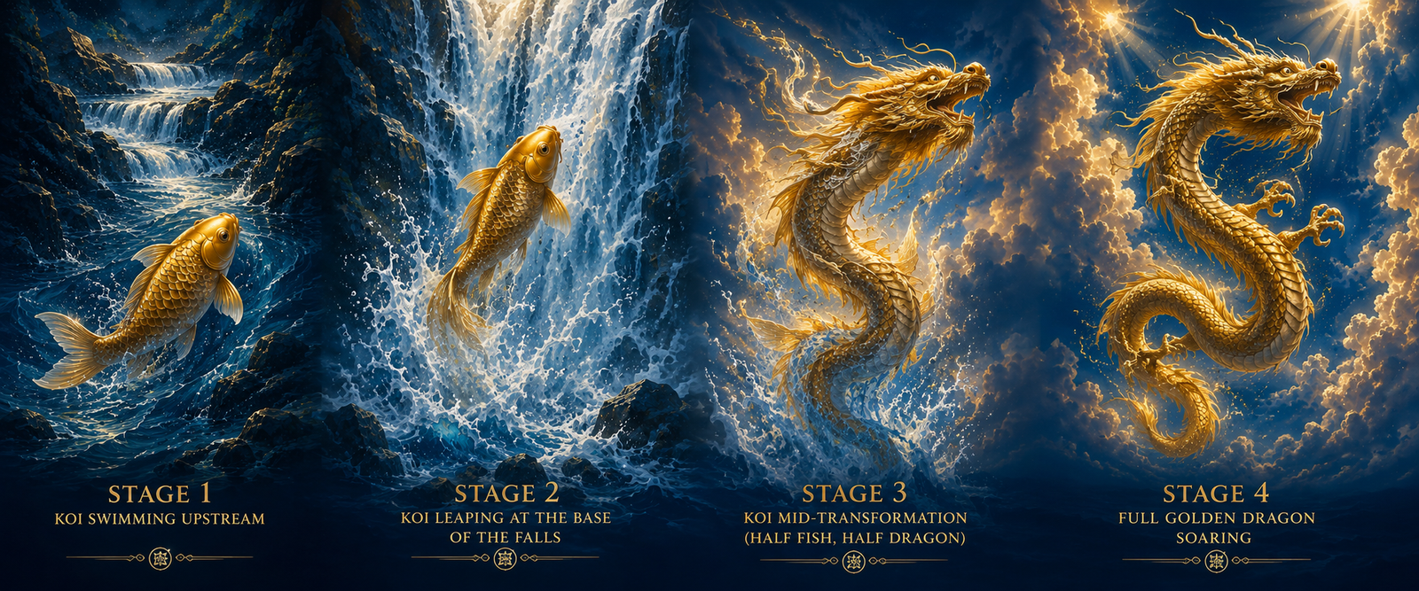 koi dragon transformation stages koi fish becoming a dragon step by step sequence