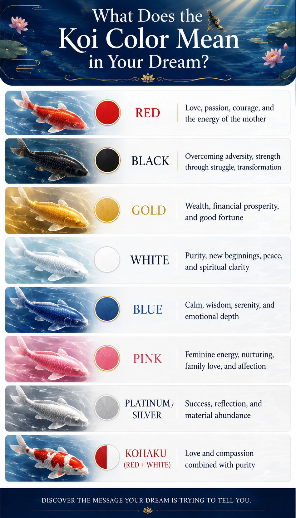 koi fish dream color meanings infographic red black gold white blue pink platinum