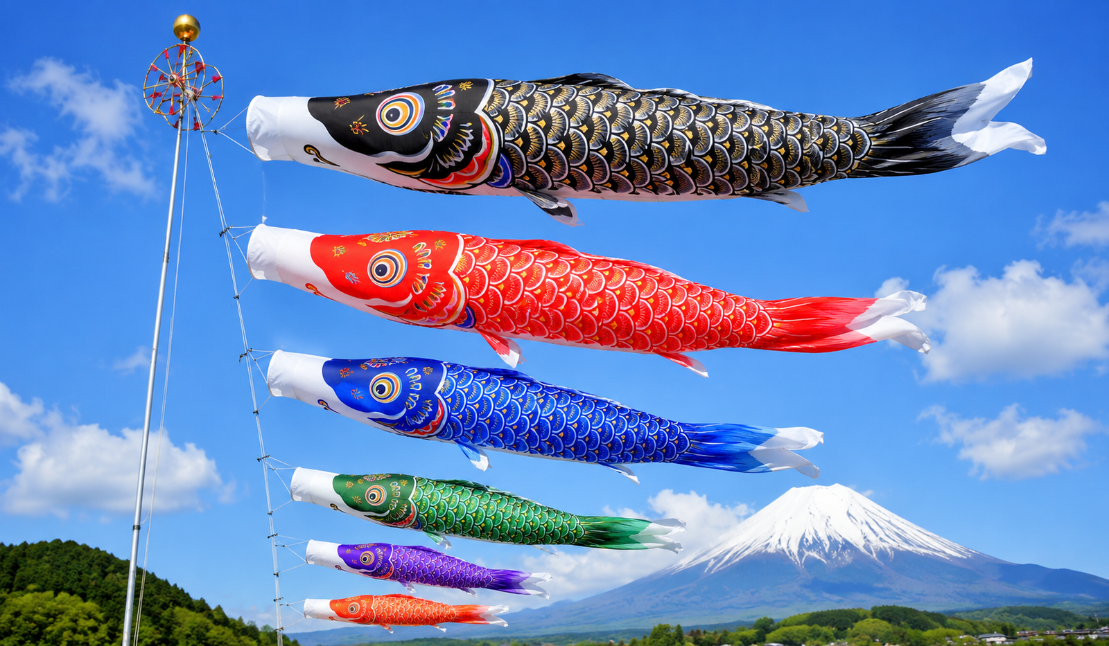 Koinobori — koi-shaped wind socks flown in Japan on Children's Day (May 5), symbolizing courage and perseverance for children