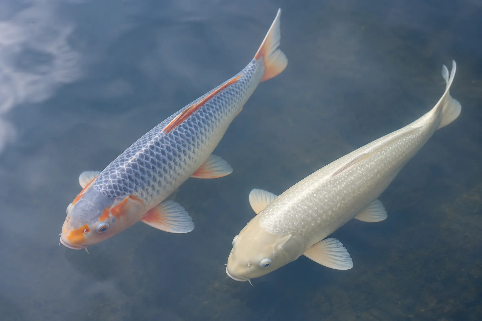 blue and cream koi fish calmness and tranquility
