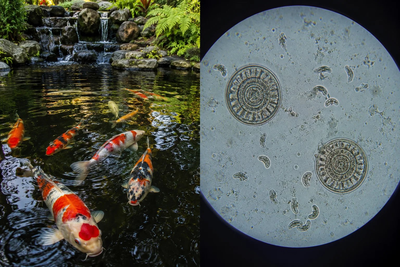 Koi Trichodina and Costia parasites under microscope