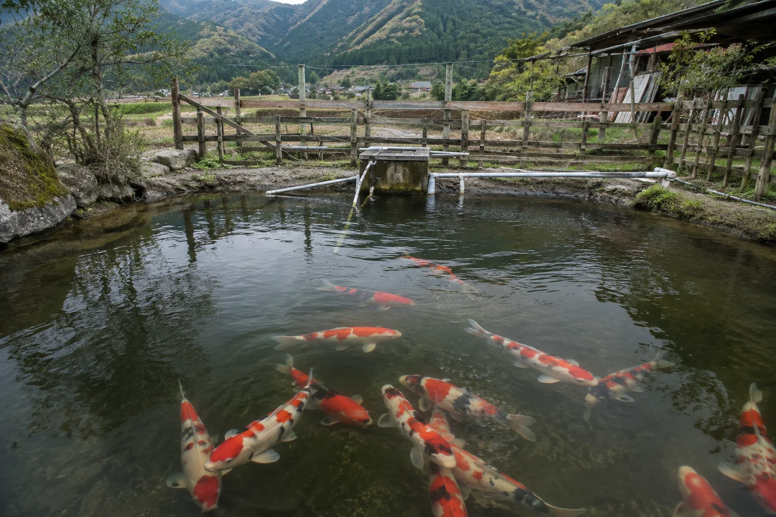 Niigata koi farm mud pond breeding