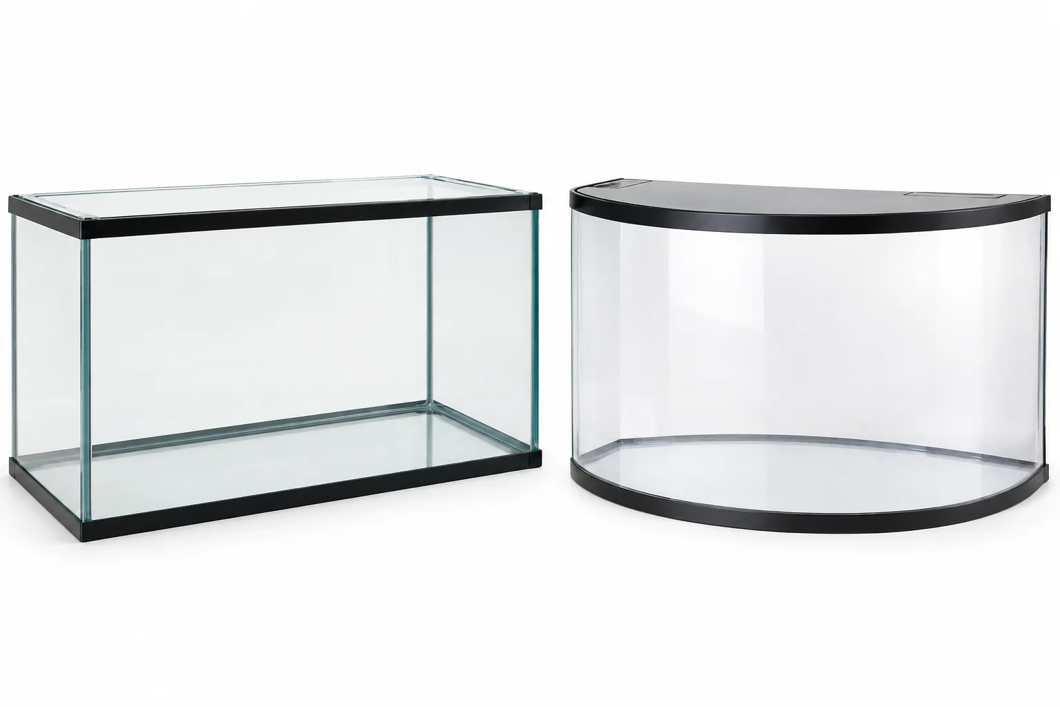 The Main Criteria for Choosing an Aquarium 8 Comparison of a standard glass rectangular aquarium and a curved acrylic aquarium