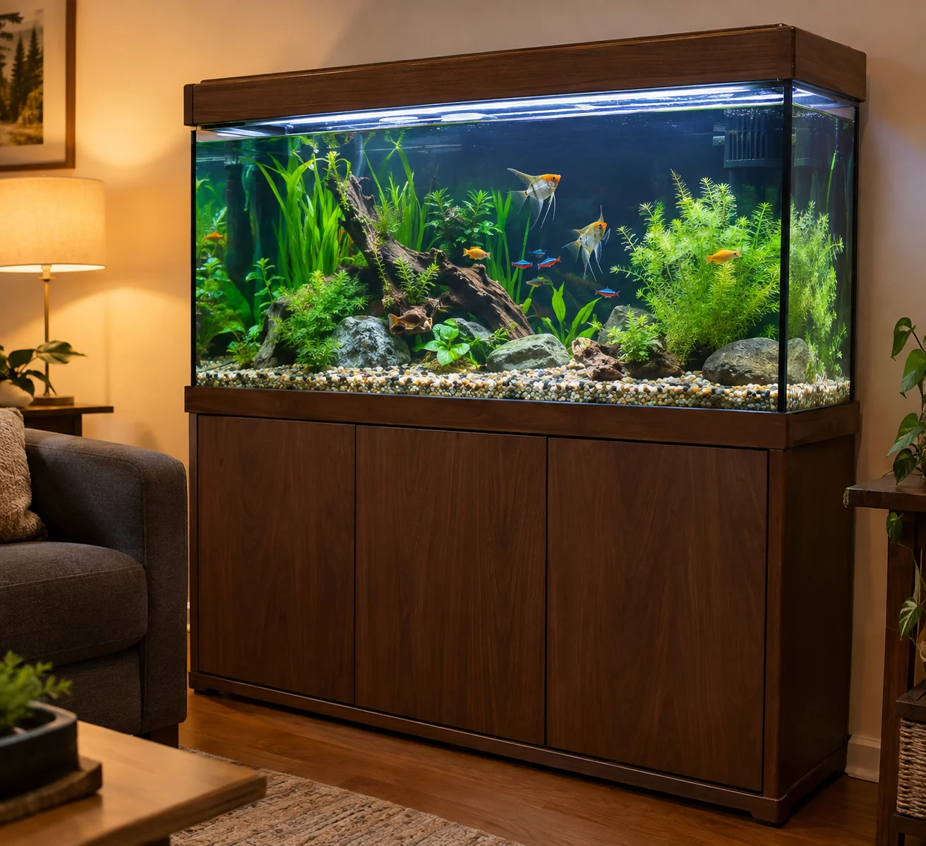 The Main Criteria for Choosing an Aquarium 10 Aquarium with integrated lid lighting on a matching stand