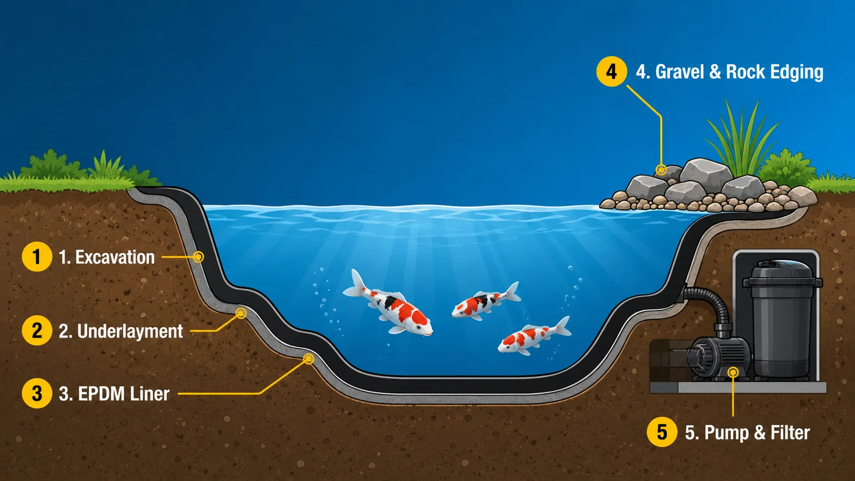 how to build a koi pond diagram