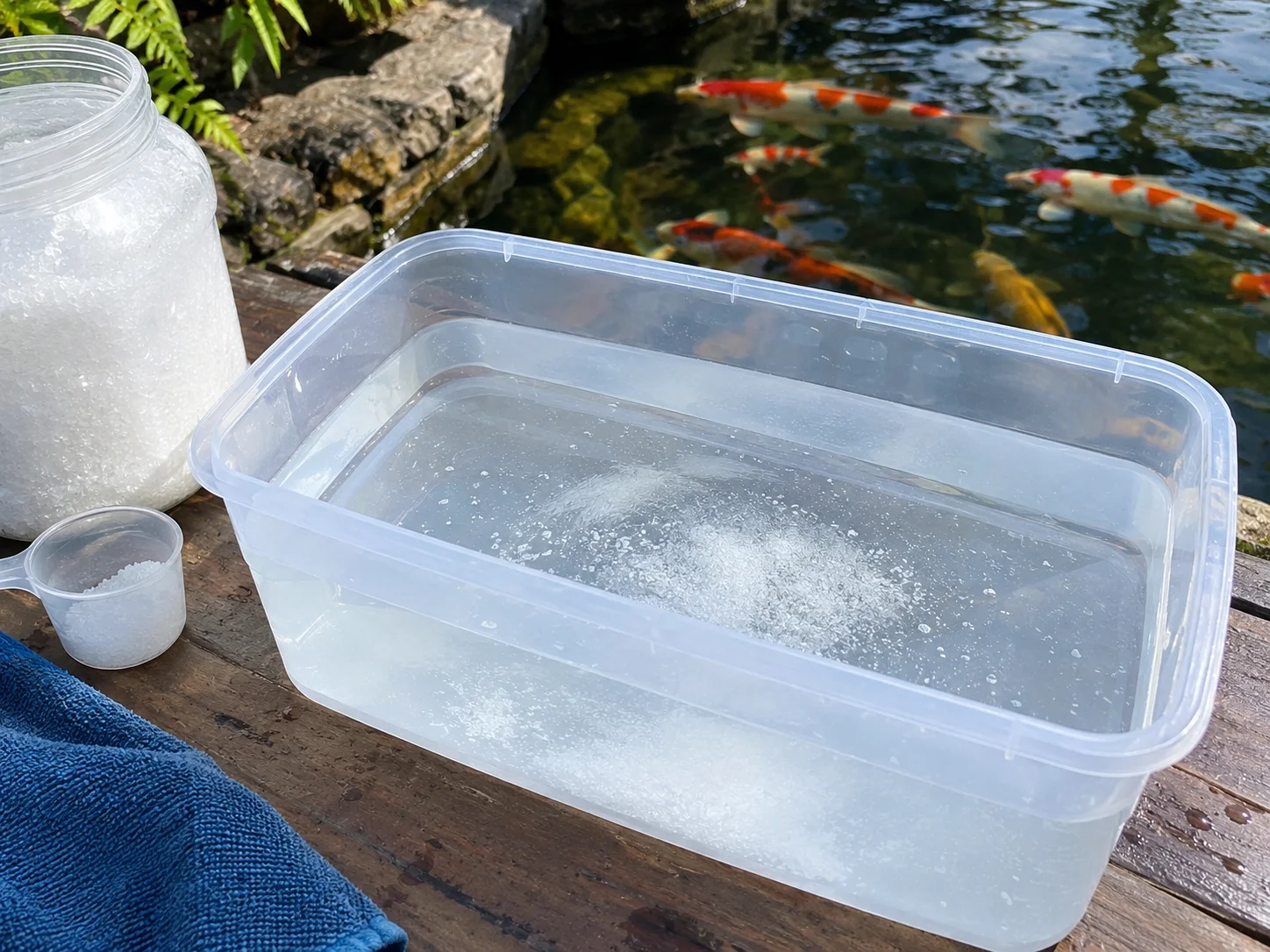 Koi egg bound Stop Koi Egg Binding: Preventative Measures & Treatment Plan 6 Prepared Epsom salt bath container for treating a koi