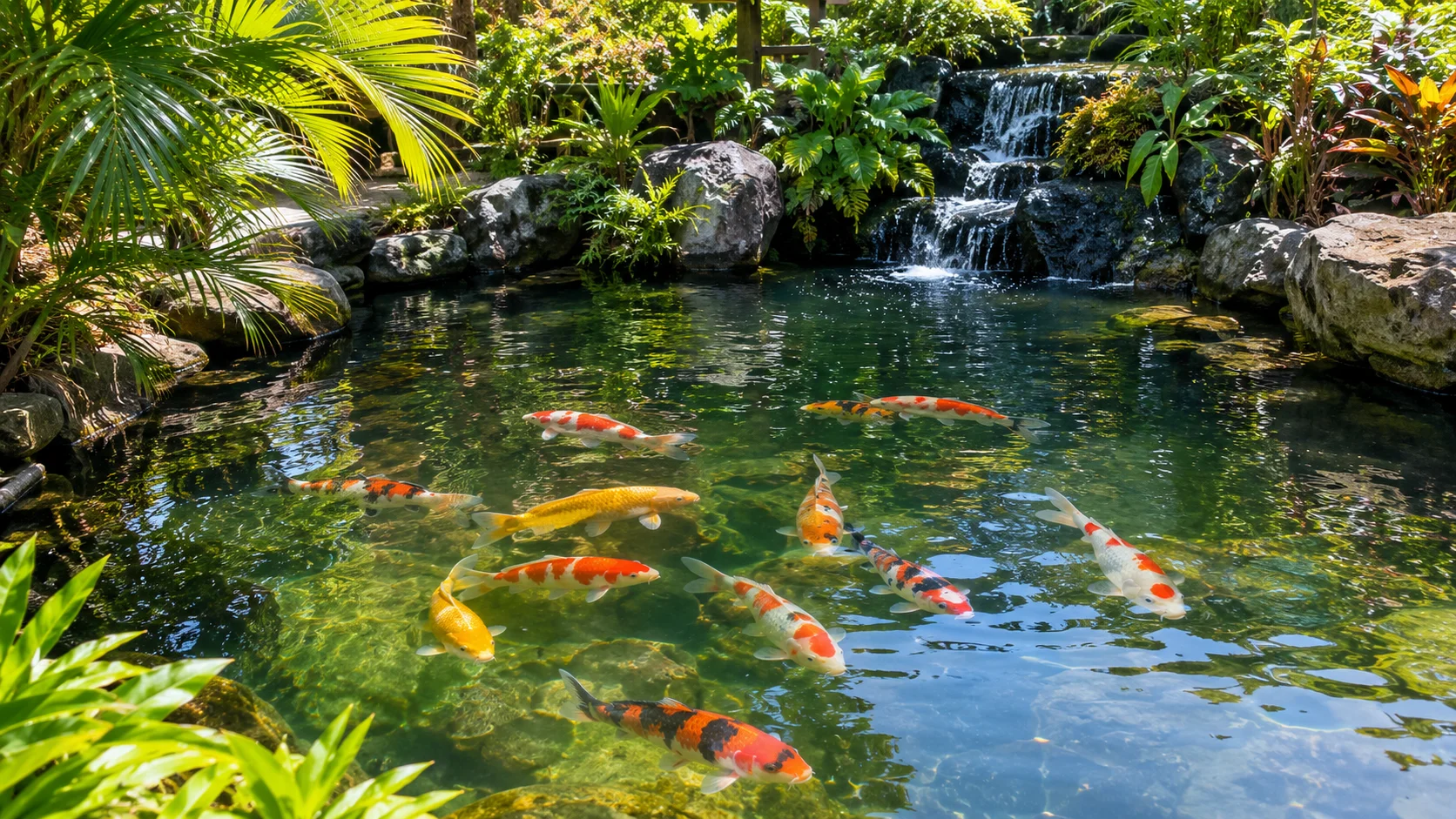 Are Koi Fish Common on Okinawa? Where to Actually See Them 5 Koi fish swimming in a garden pond in Japan