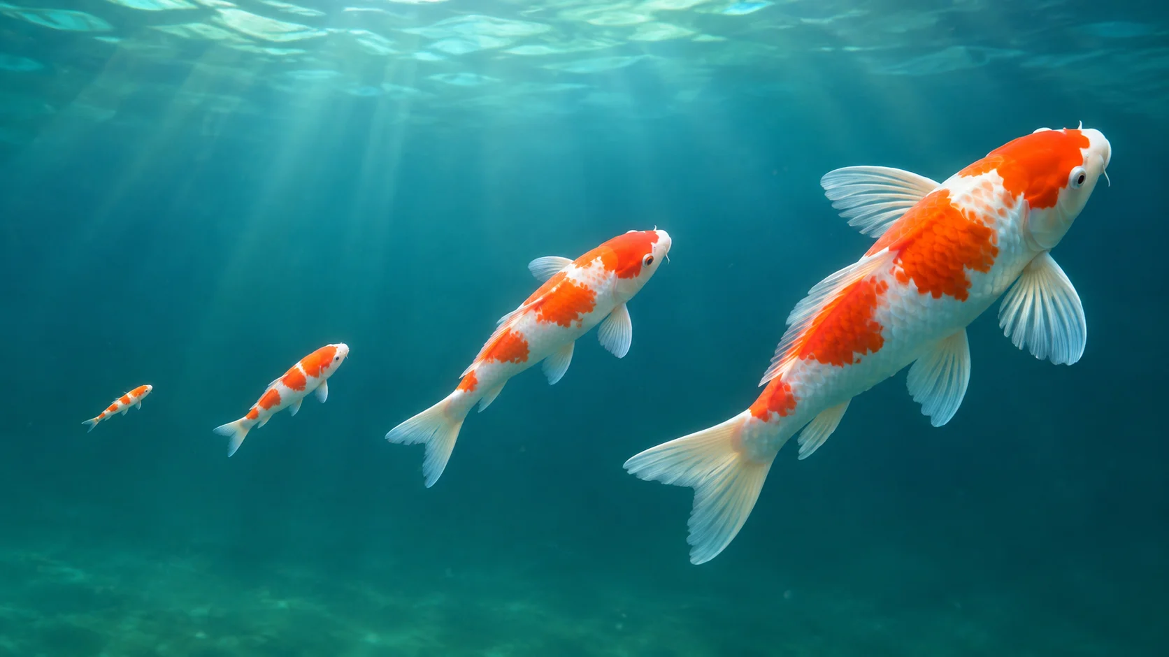 Koi fish growth stages from fry to adult size