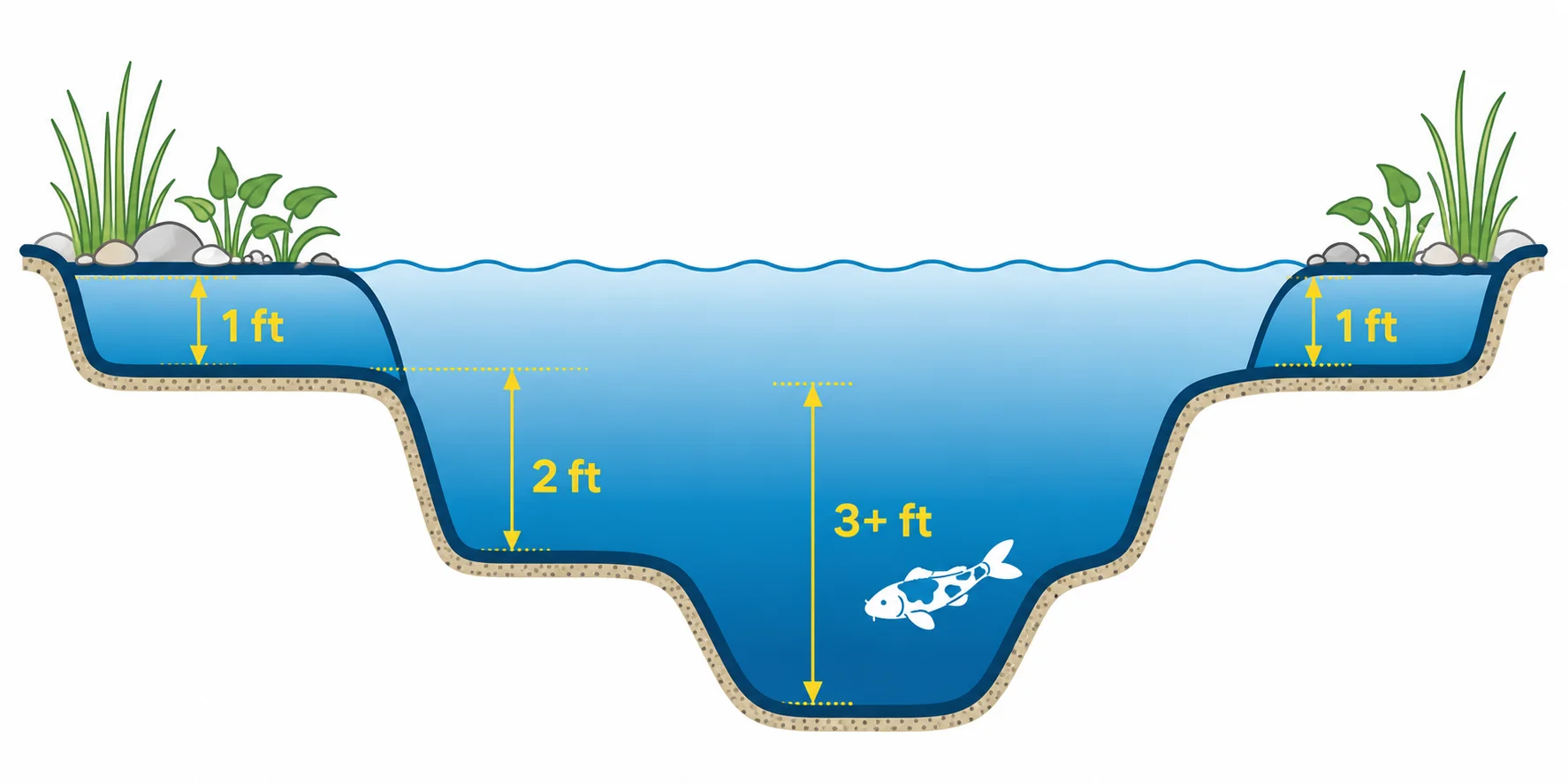 koi pond depth and shelf design diagram