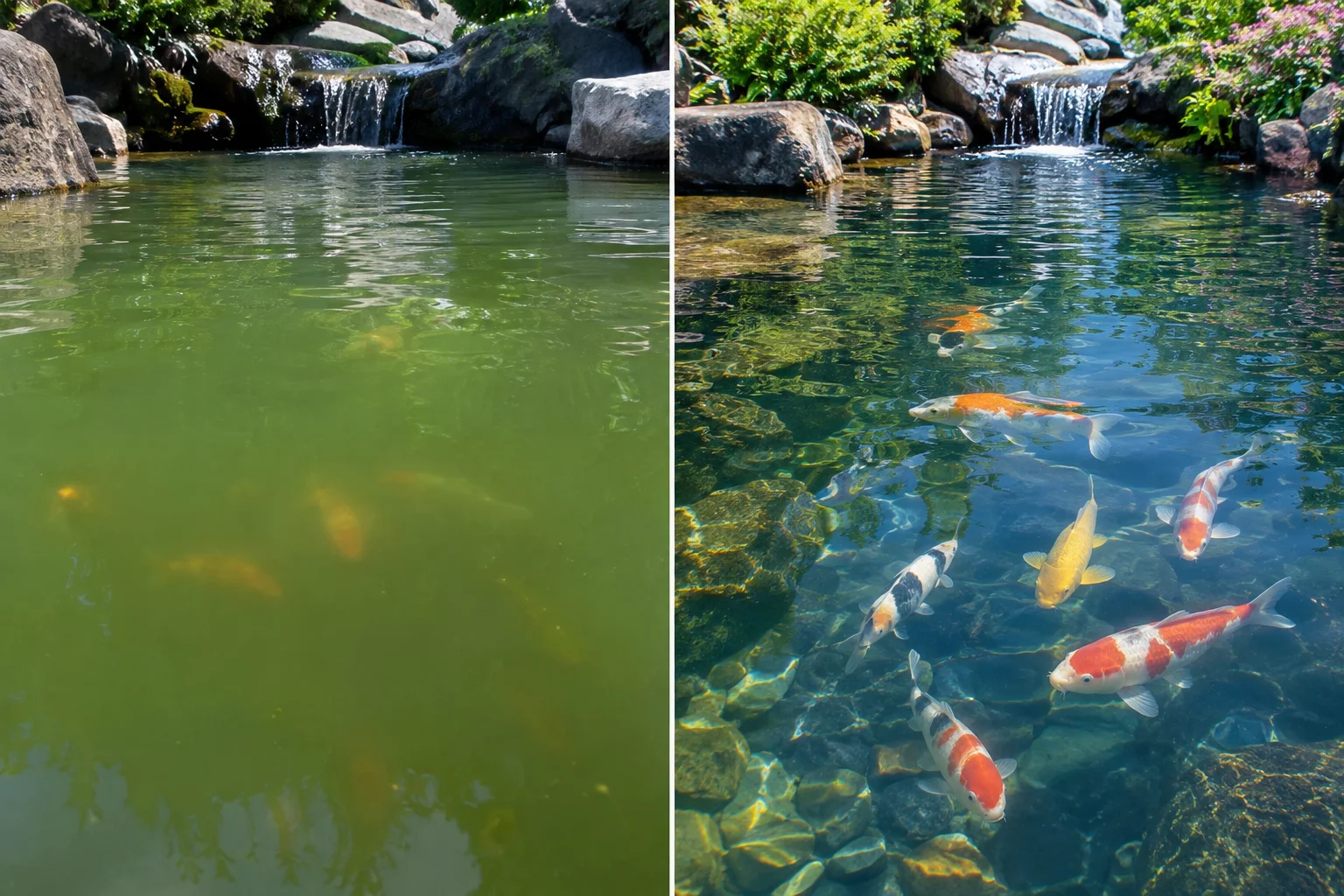 Best UV Light for Koi Pond: Sizing Guide and Top Picks 7 Koi pond water clarity before and after UV clarifier treatment