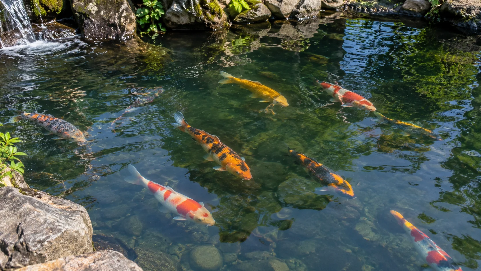Koi pond ahead of transport, fish fasted before the move