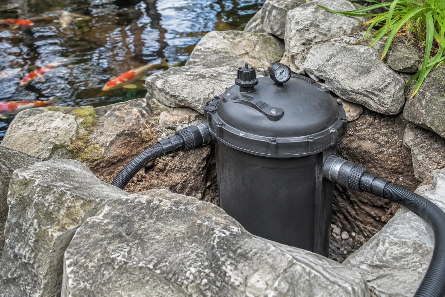 koi pond pressurized filter installation