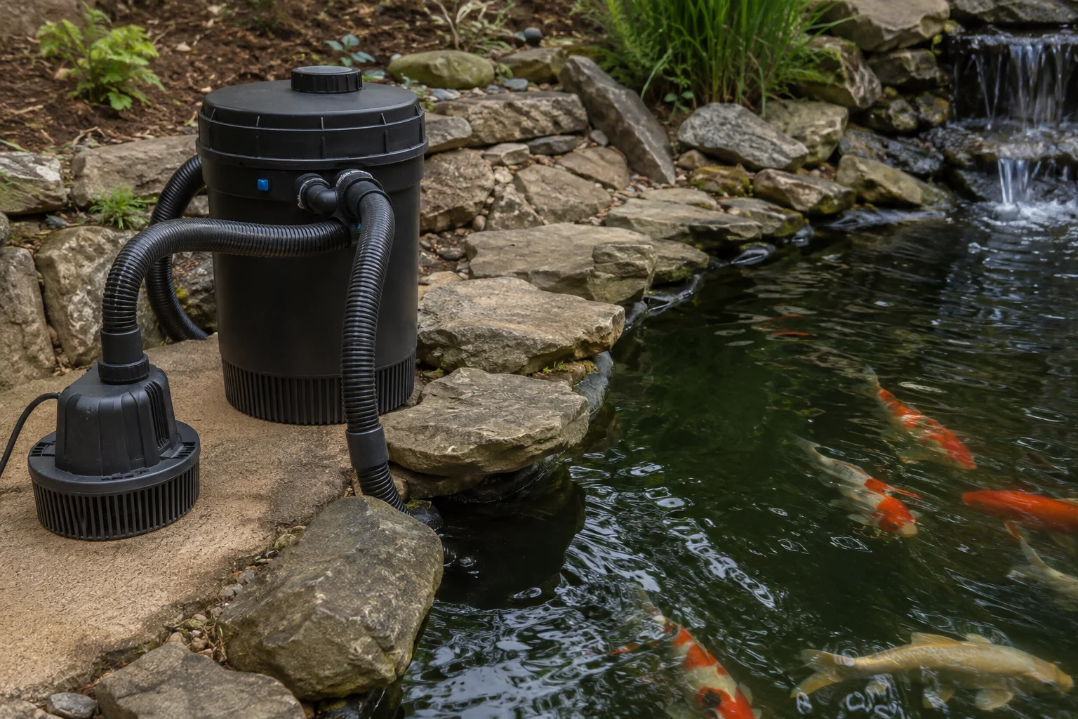 koi pond pump and filtration system setup