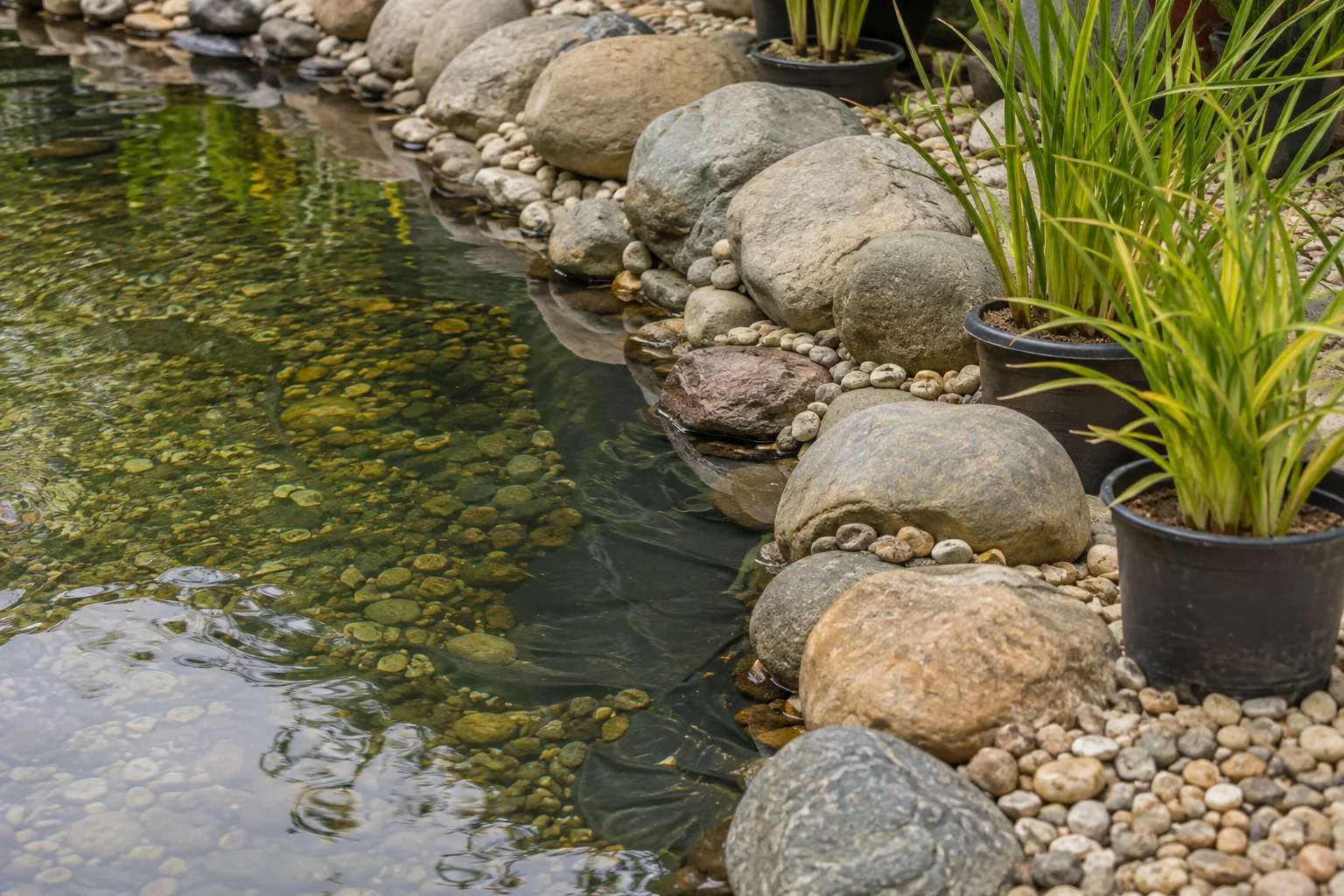 koi pond rock edging finishing touches