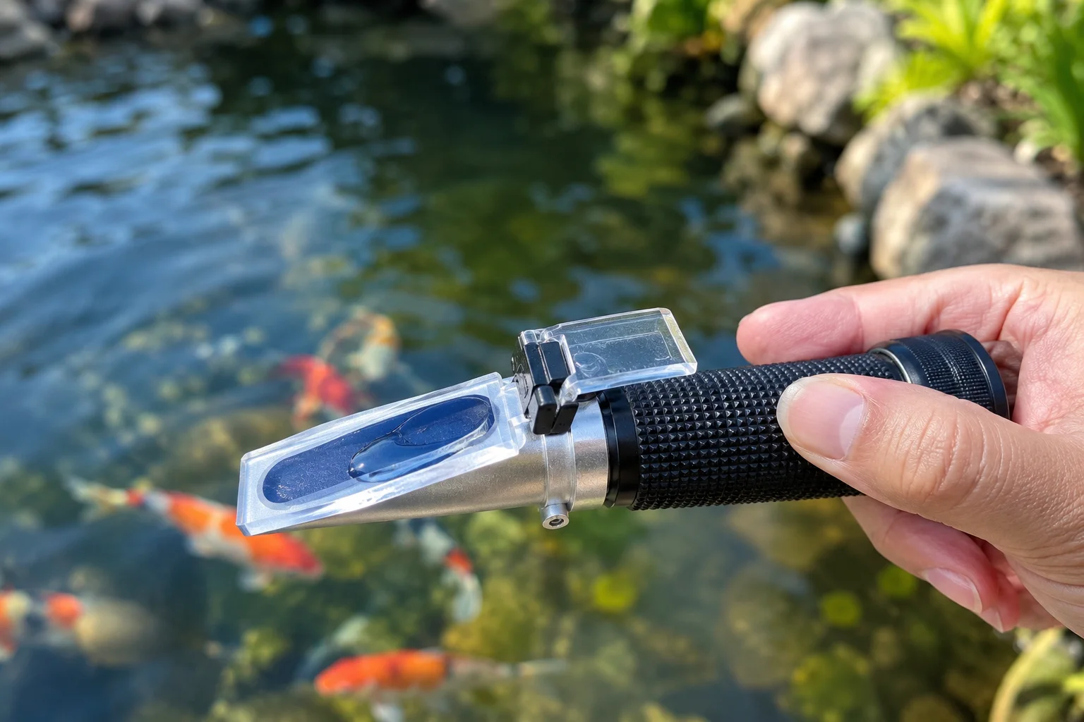 What Kind of Salt to Use in a Koi Pond (And How Much) 13 Testing pond water salinity with a refractometer