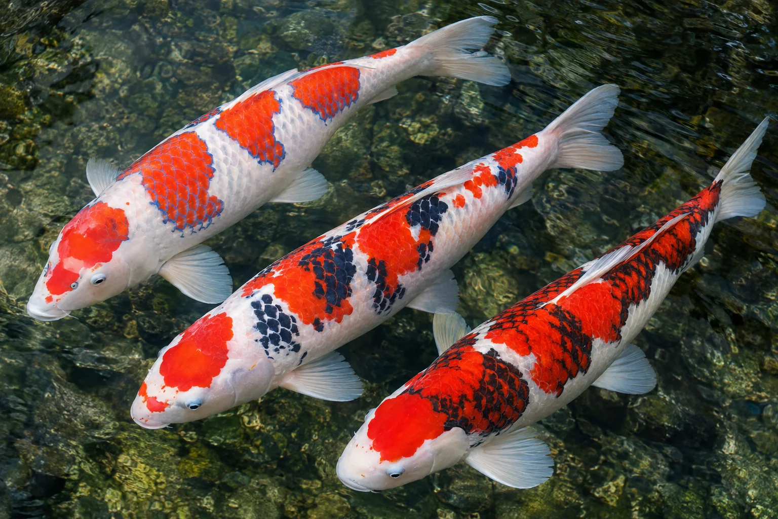 Comparison of Ai Goromo, Budo Goromo, and Sumi Goromo koi scale edging