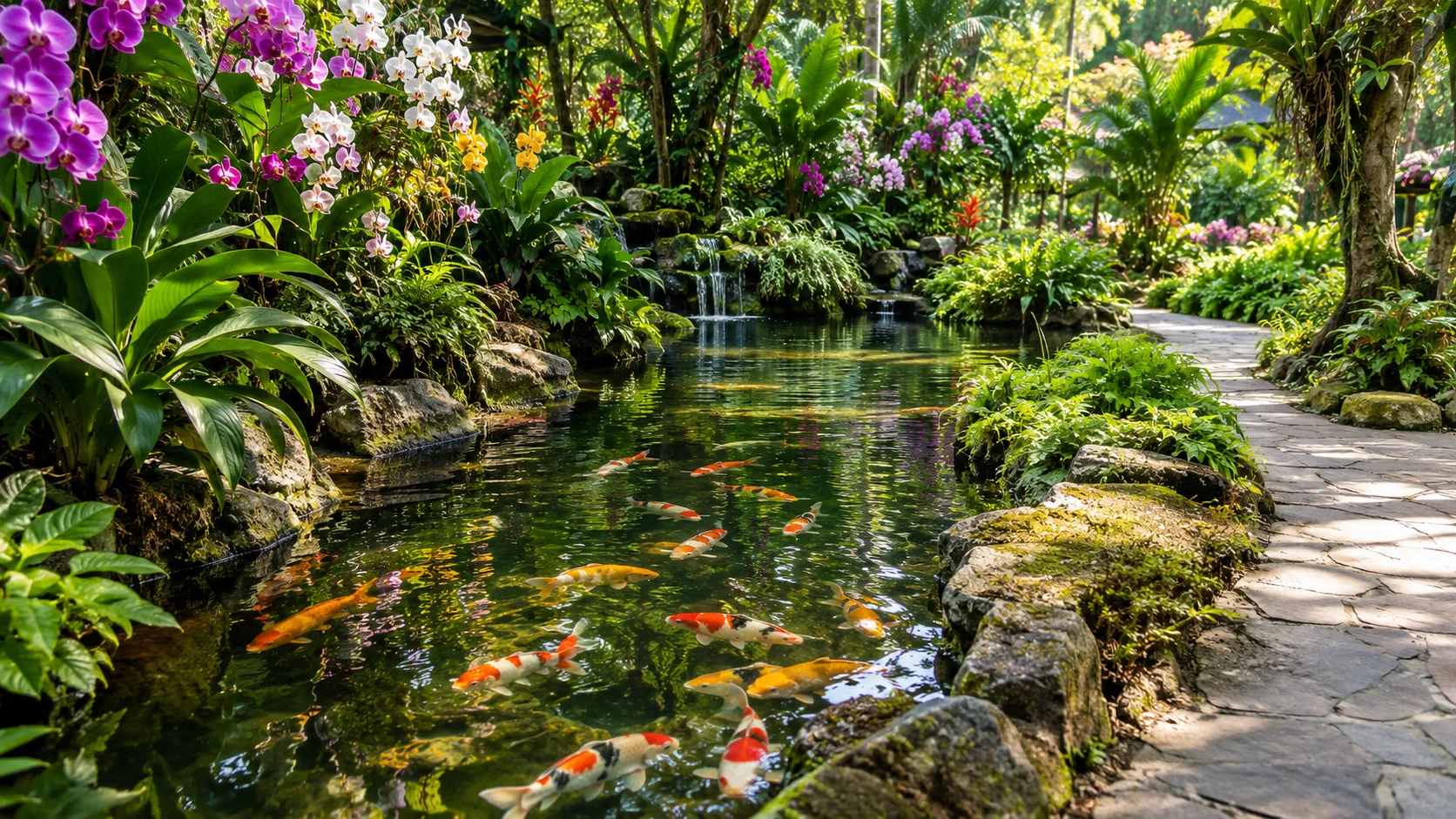 Are Koi Fish Common on Okinawa? Where to Actually See Them 6 Koi pond in a tropical botanical garden setting