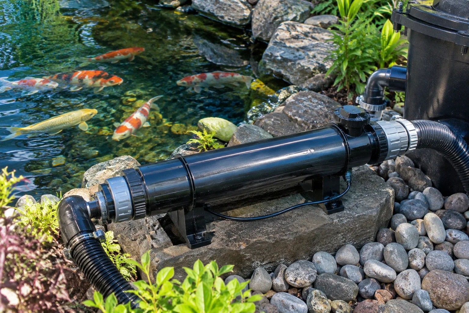 Best UV Light for Koi Pond: Sizing Guide and Top Picks 8 UV clarifier installed inline with koi pond filtration
